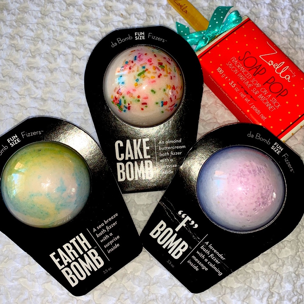 Da Bomb Fizzers Earth Cake and F Bombs plus Zoella Soap Pop